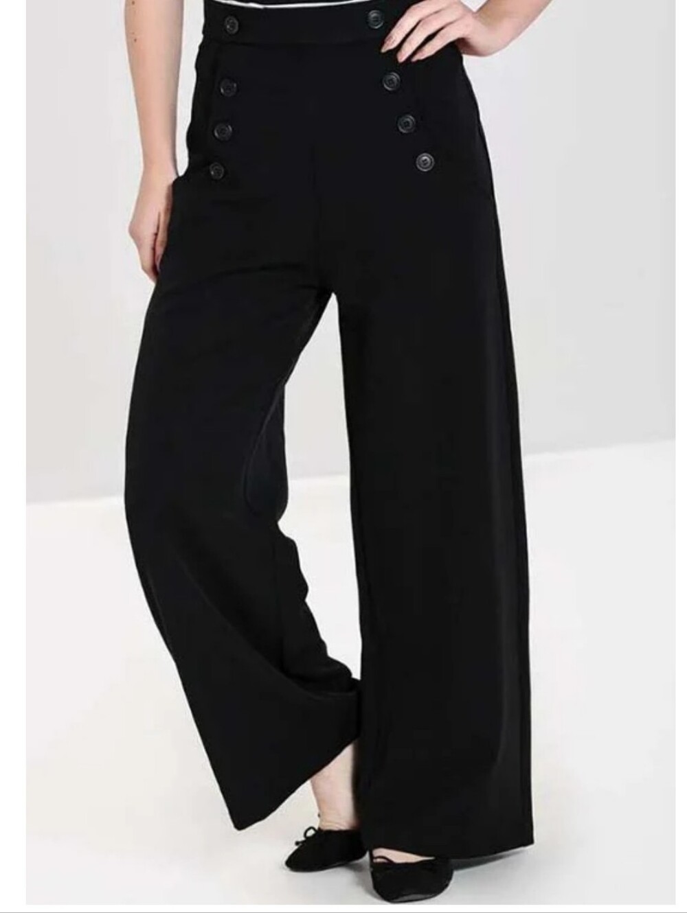 Hell Bunny Retro Carlie Swing Wide Leg Sailor Pants Navy Trousers Size Small - Picture 1 of 8